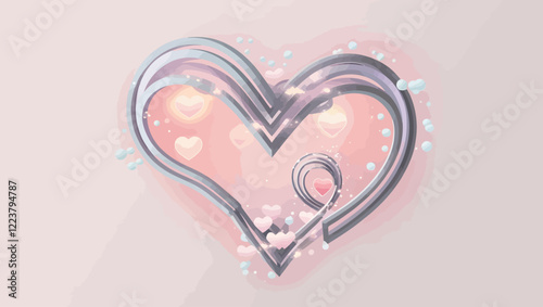 Abstract 3D Heart, Pink and Silver, Love and Romance