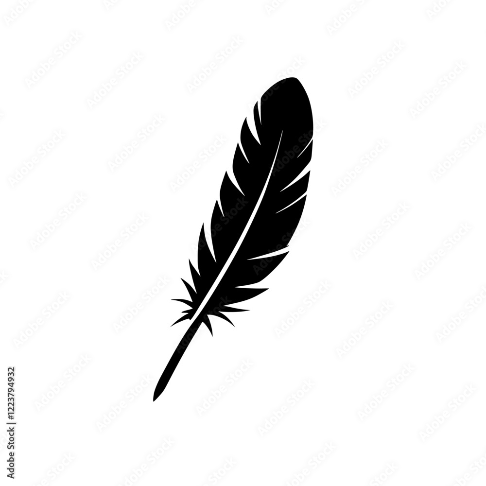 Obraz premium Elegant Black Feather Quill Pen Icon: Simple Vector Graphic Design Element