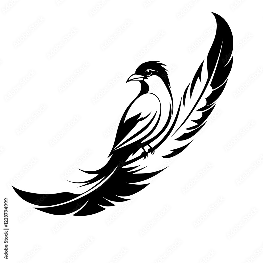 Obraz premium Elegant Bird Silhouette on a Feather: A Stunning Vector Graphic Design. Perfect for nature lovers and art enthusiasts. Download this high-quality image for your projects.