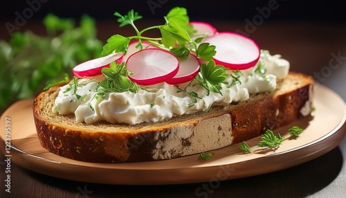 Brot mit Frischkäse und Radieschen photo