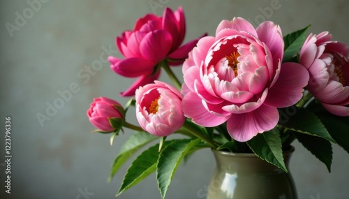Fototapeta Naklejka Na Ścianę i Meble -  Colorful peony flowers arranged in a vase , spring, peonies