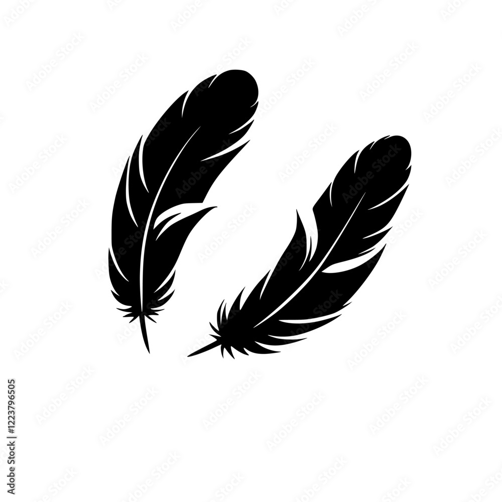 Obraz premium Two Black Feathers on White Background: Simple, Elegant Vector Graphic Design