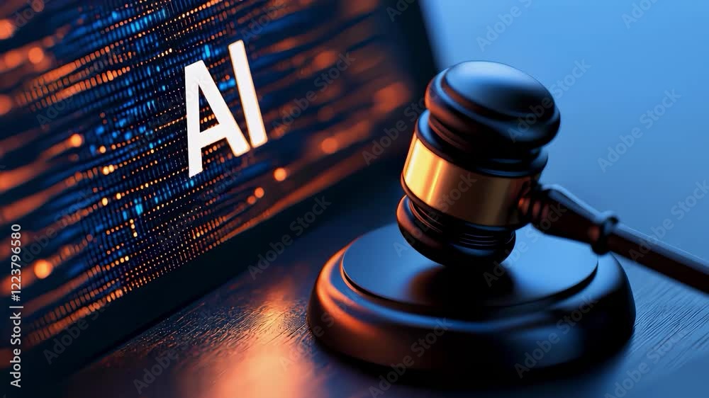 Justice gavel for Artificial Intelligence legal regulation, AI technology law, legislation ethics