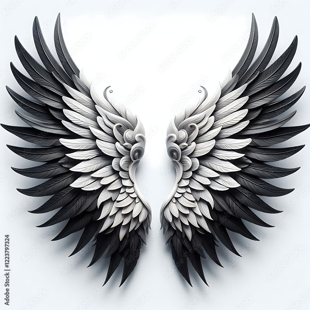 Obraz premium editable wings vector, wings angle, black and white, hawk wings, eagle wings, bird wing, feather, isolated background, 