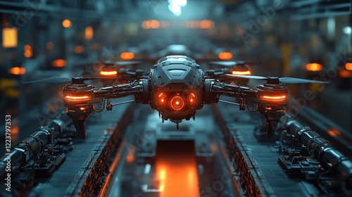 War Drone Prototype in Modern Factory Showcasing Advanced Technology and Innovation in Aerial Defense Manufacturing