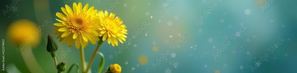 Fototapeta premium Dandelion couple in a vase , daisy, garden, kissed by nature