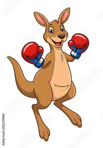 Cheerful Kangaroo Boxer Cartoon Illustration Ready to Fight Boxing Gloves