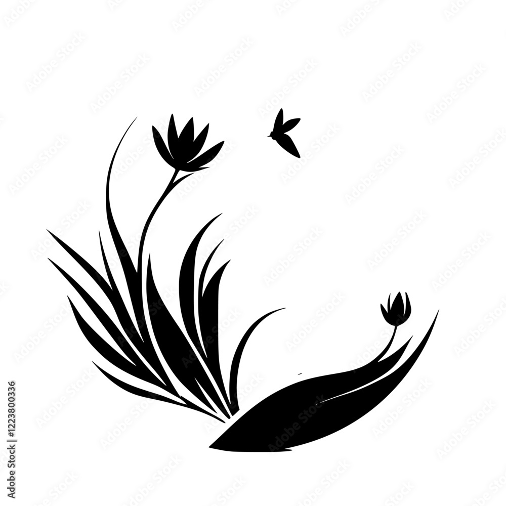 Fototapeta premium Elegant Black and White Floral Design: A Minimalist Botanical Illustration