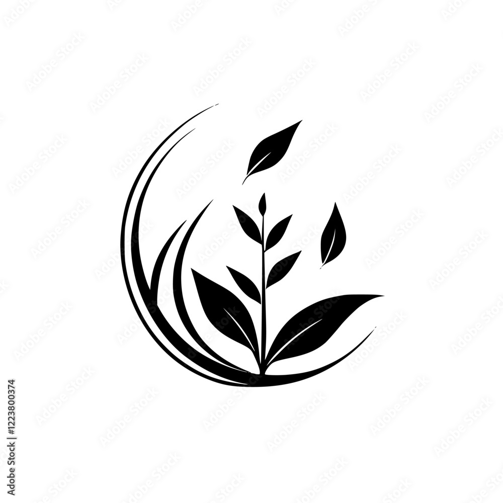 Obraz premium Elegant Plant Illustration: Minimalist Black and White Floral Design. Perfect for Nature-Inspired Logos, Branding, and Decor.