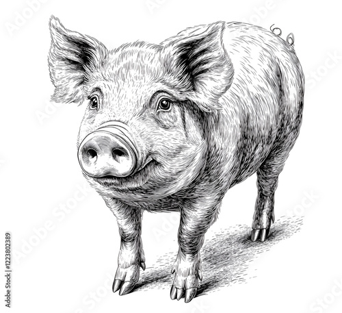 Wallpaper Mural  pig with its back to the camera, hand-drawn style, vector illustration, simple lines, white background Torontodigital.ca