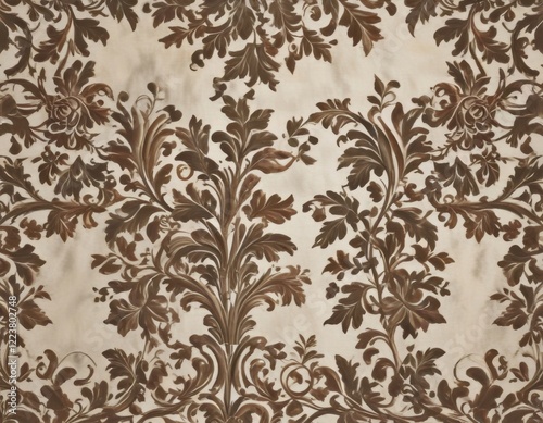 classic damask motif with scrolling leaves and vines , vines, art
