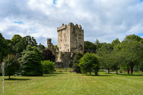 Blarney Castle and Gardens at a distance on a cloudy day in July photo