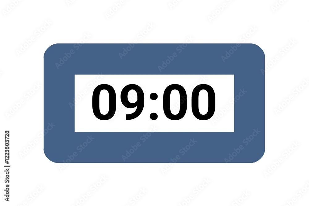 Digital Clock Display Showing 09:00 in Bold Black Numbers on a White and Blue Background. Illustration Digital Clock Display Showing 09:00 in Bold Black Numbers on a White and Blue Background. Illustration