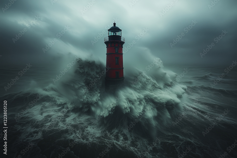 Obraz premium Lighthouse during a storm, dark, gloomy atmosphere