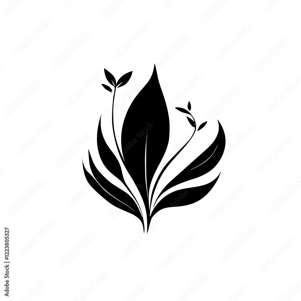 Elegant Black and White Floral Design: Minimalist Botanical Illustration, Nature-Inspired Plant Leaves Pattern, Simple Vector Graphic Elegant Black and White Floral Design: Minimalist Botanical Illustration, Nature-Inspired Plant Leaves Pattern, Simple Vector Graphic