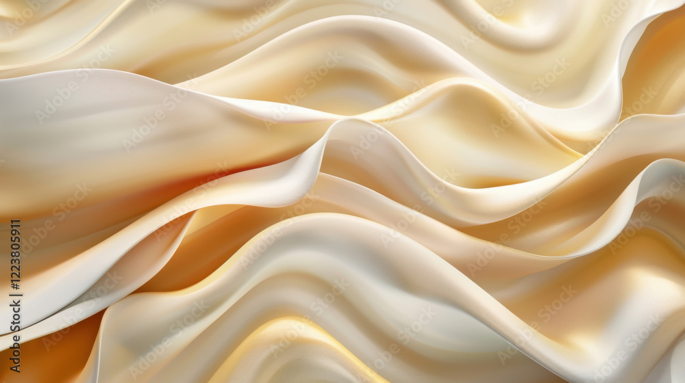 Fototapeta premium Soft flowing fabric in warm tones creates serene and elegant atmosphere. gentle waves and smooth texture evoke sense of calm and sophistication
