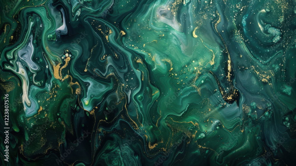 Abstract green and gold marbled texture with fluid patterns and shimmering details, creating luxurious and elegant visual effect Abstract green and gold marbled texture with fluid patterns and shimmering details, creating luxurious and elegant visual effect