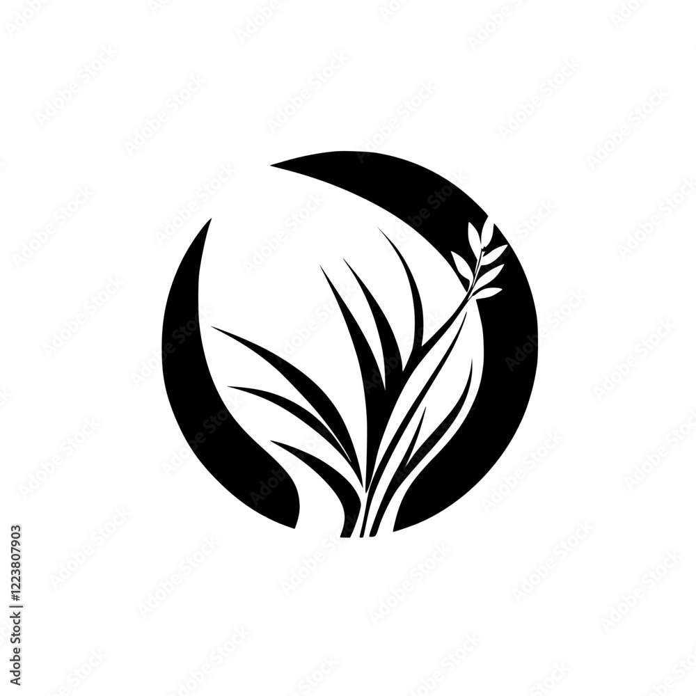 Elegant Black and White Floral Design: Minimalist Botanical Leaf and Flower Symbol Elegant Black and White Floral Design: Minimalist Botanical Leaf and Flower Symbol