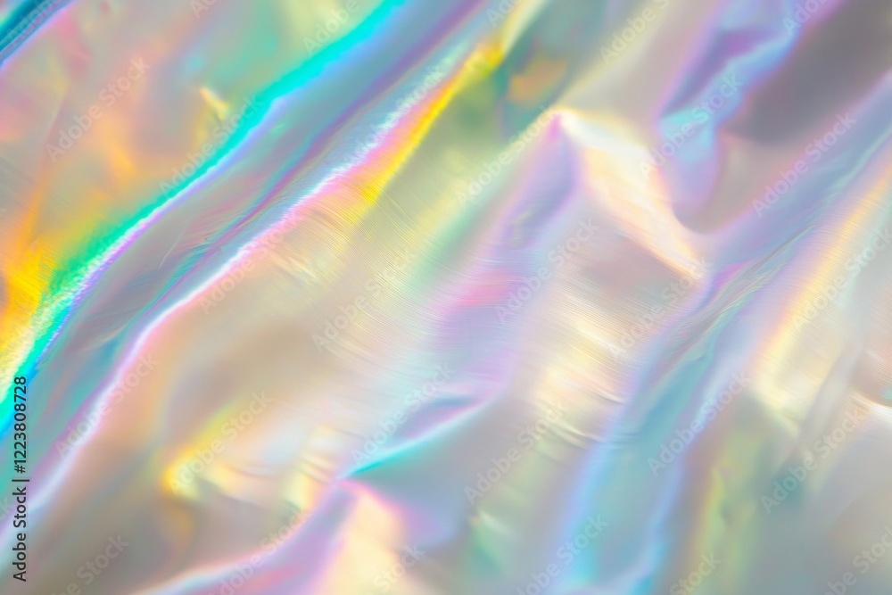 Smooth holographic foil surface reflecting rainbow colors creating an abstract colorful background with vibrant pastel colors and a futuristic, trendy look Smooth holographic foil surface reflecting rainbow colors creating an abstract colorful background with vibrant pastel colors and a futuristic, trendy look