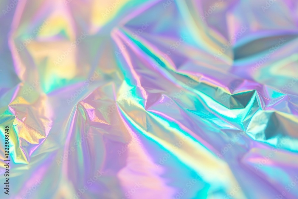 Holographic wrinkled material with vibrant rainbow colors creating a futuristic and abstract background ideal for modern and trendy designs Holographic wrinkled material with vibrant rainbow colors creating a futuristic and abstract background ideal for modern and trendy designs