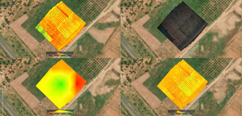 Fototapeta premium map aerial crop analysis and precision agriculture, vegetation index, drone Normalized Difference Vegetation Index mapping, crop health maps, field reports, maps orthomosaic agricultural automation