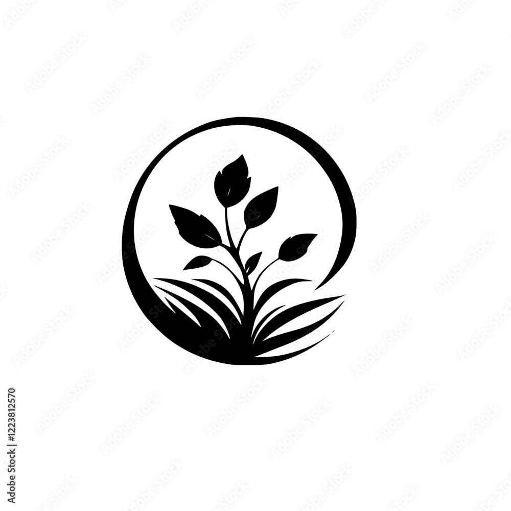 Obraz premium Elegant Plant Silhouette: Minimalist Black and White Botanical Design