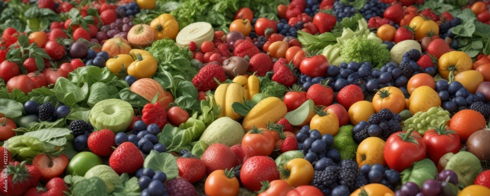 Berry patch with colorful mix of fruit and vegetables, health, vegetables Berry patch with colorful mix of fruit and vegetables, health, vegetables