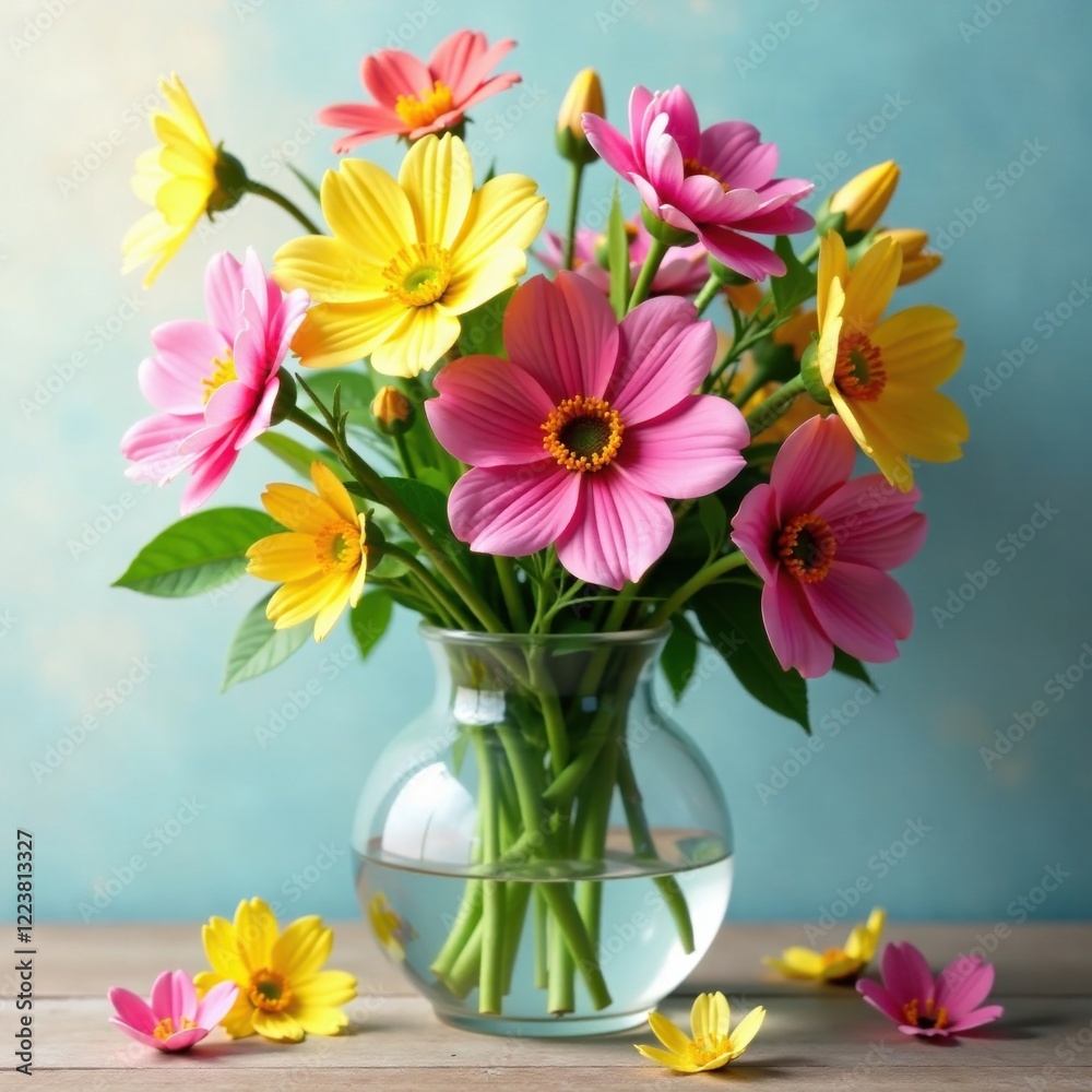 custom made wallpaper toronto digitalSummer flowers in a vase with a treble clef, pastel colors, decorative centerpiece