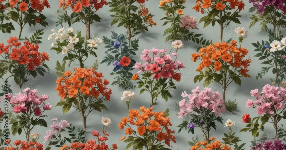 Naklejka premium Botanical illustrations of seasonal flowers and trees, flower, botanical art