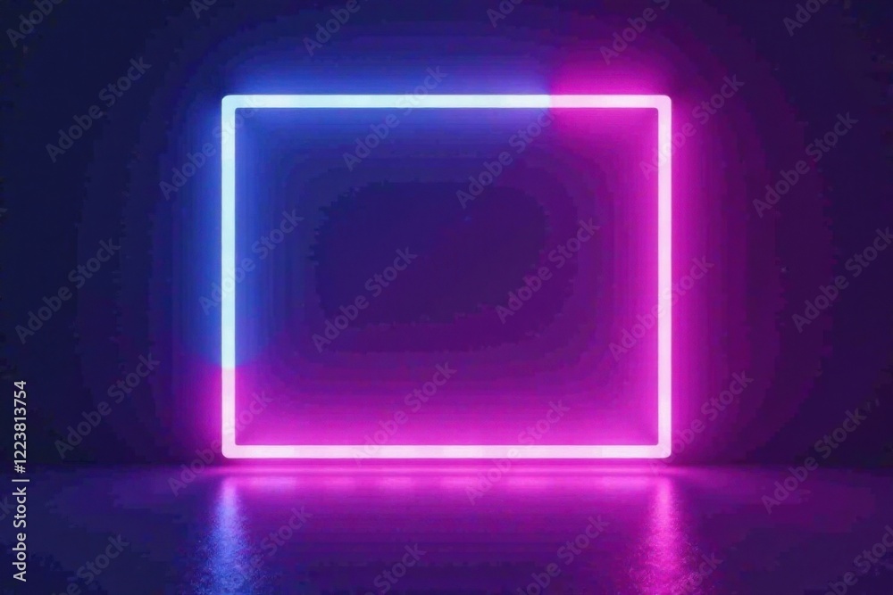 glowing neon background with abstract white square shape, , urban, glowing