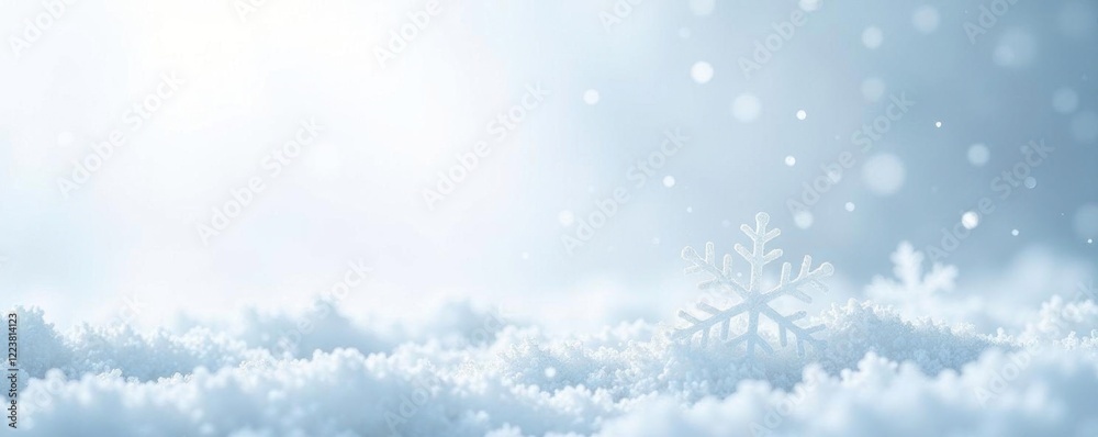 Naklejka premium Snowflakes gently falling on a white background, delicate flakes, frozen water