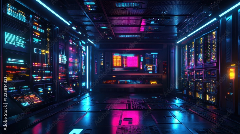 Futuristic Server Room Neon Lights Data Center Futuristic Server Room Neon Lights Data Center