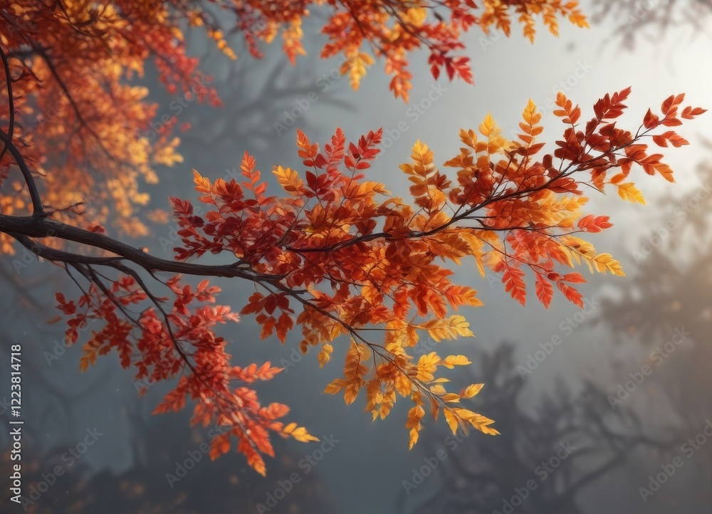 A colorful autumn branch with vibrant leaves and branches , autumn, branch A colorful autumn branch with vibrant leaves and branches , autumn, branch