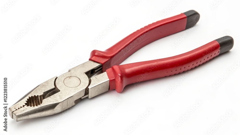 Red-handled Combination Pliers on White Background Red-handled Combination Pliers on White Background