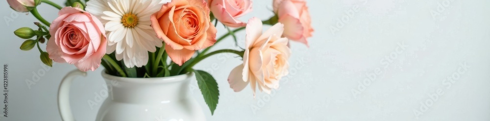 Assorted flowers in a elegant and simple white vase , minimalist, wheat, lisianthus Assorted flowers in a elegant and simple white vase , minimalist, wheat, lisianthus