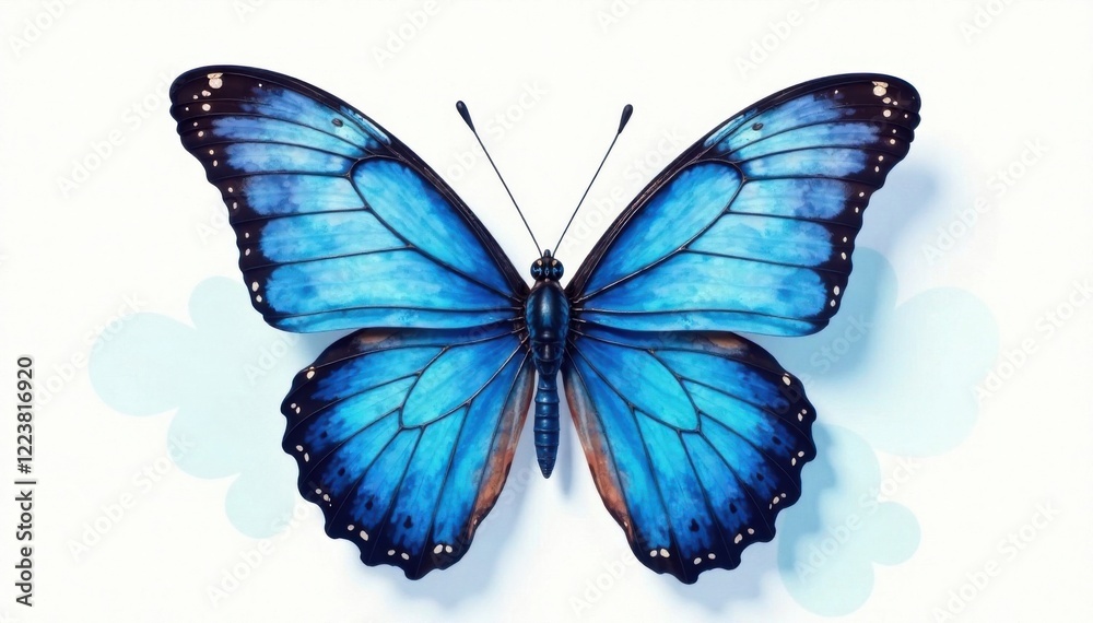 Fototapeta premium Blue watercolor butterfly wings spread wide , wing, delicate