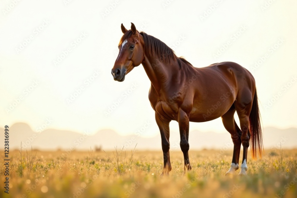 Horse standing alone in a field on white background , animals, isolation Horse standing alone in a field on white background , animals, isolation