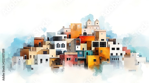 Colorful Abstract Homes on a Hilltop Landscape