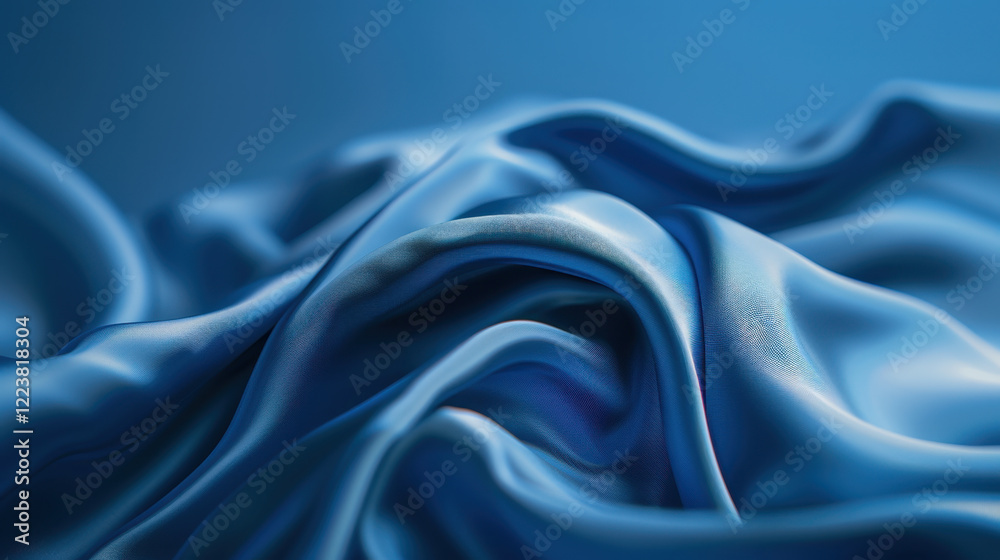 Fototapeta premium Soft blue silk fabric draped elegantly, showcasing smooth texture and gentle folds. serene color creates calming atmosphere, perfect for various design applications