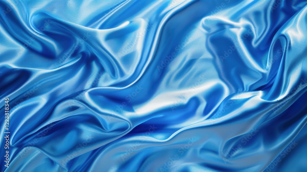 Obraz premium Satin fabric in vibrant blue color, showcasing smooth texture and elegant drape. light reflects beautifully, enhancing luxurious feel of material