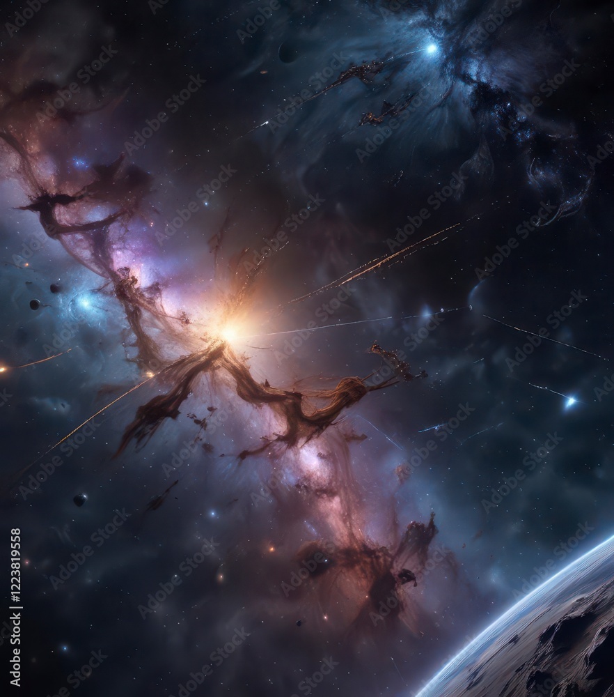 Fototapeta premium Deep space galaxy background with stars and constellations, night sky, galaxy, nebulae