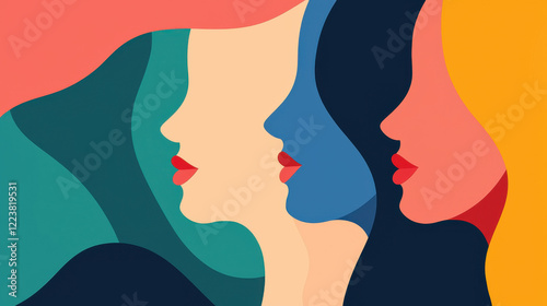 Abstract illustration featuring three women