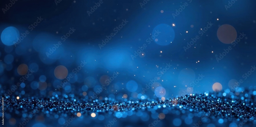 Obraz premium Dark blue frame with sparkling glitter bokeh and subtle starlight effect, bokeh, subtle
