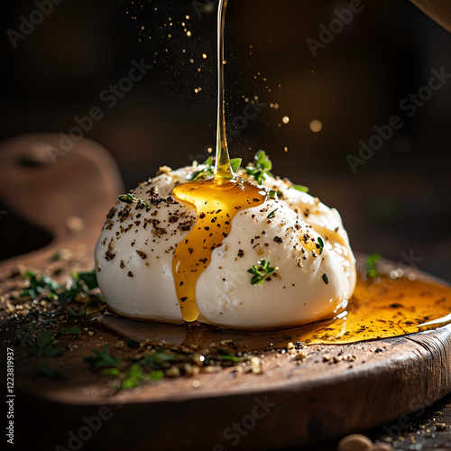 Fototapeta Naklejka Na Ścianę i Meble -  Burrata with Truffle Honey Drizzle