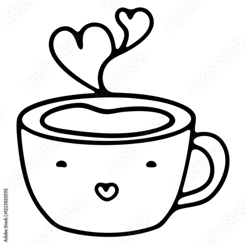 doodle coffe cup clipart hand drawn black and white outline