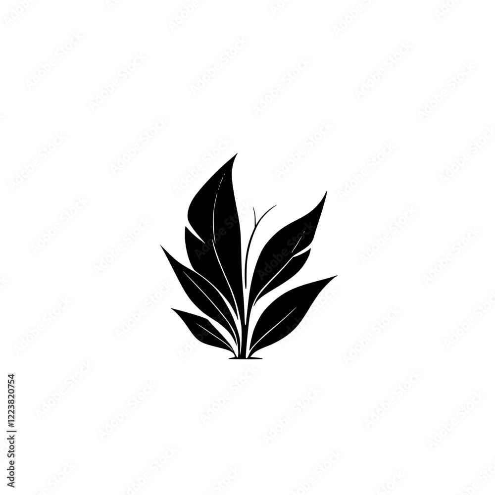 Elegant Black Plant Silhouette: Minimalist Botanical Vector Design. Perfect for logos, cards, and nature-themed projects.