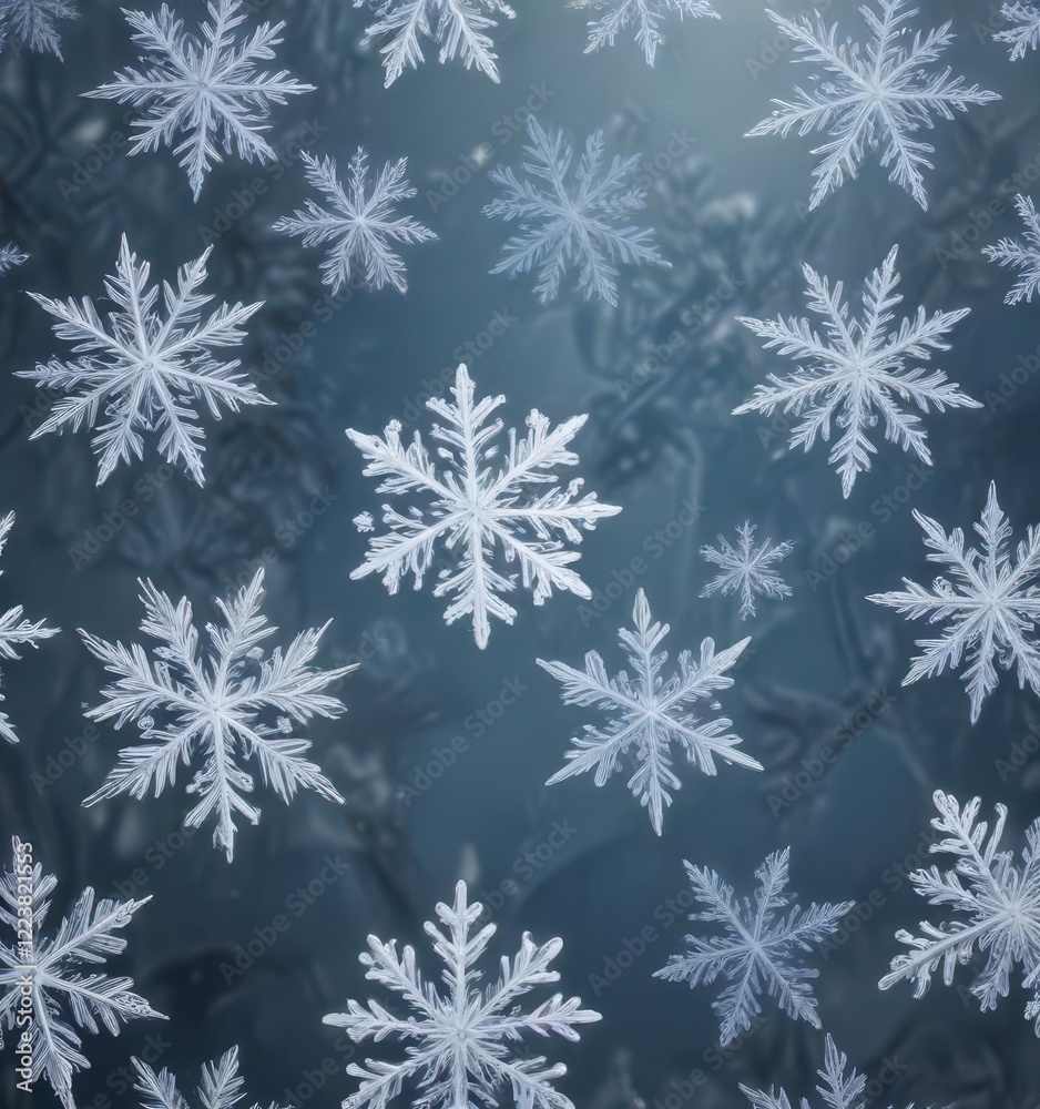 Icy background adorned with hand-drawn snowflake silhouettes, snowflakes, delicate Icy background adorned with hand-drawn snowflake silhouettes, snowflakes, delicate