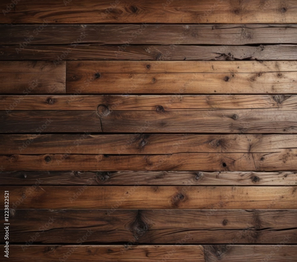Naklejka premium Distressed wood plank background with visible grain and brown color tone, earthy, natural, brown grunge texture