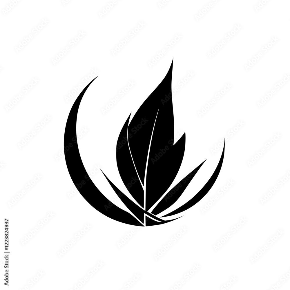 Abstract Black Leaf Design: Minimalist Botanical Vector Illustration, Nature Symbol, Elegant Plant Logo Abstract Black Leaf Design: Minimalist Botanical Vector Illustration, Nature Symbol, Elegant Plant Logo