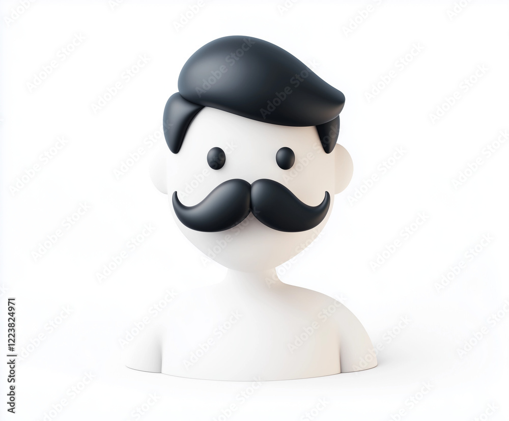 3D minimalistic avatar icon character with black mustache 3D minimalistic avatar icon character with black mustache